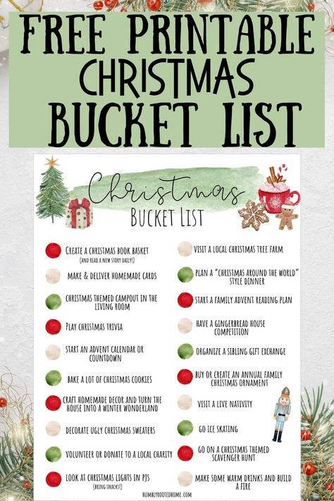 Grab your free printable Christmas bucket list and start having fun this holiday season! This bucket list has 20 fun family Christmas activities. Includes free Christmas activities, budget friendly Christmas ideas, and ideas for all ages! December Family Bucket List, Christmas Family Bucket List, Christmas Bucket List For Toddlers, December Bucket List Ideas, Christmas Bucket List Family, Christmas Bucket List For Couples, Christmas Bucket Lists, Christmas Bucket List For Kids, Free Christmas Activities