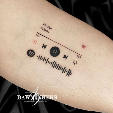 Spotify Tattoo, Coldplay Tattoo, Music Related Tattoos, Tato Naruto, Tattoo Fixes, Tattoo Artist Tattoo, Simple Tattoos For Guys, Petit Tattoo, Clever Tattoos