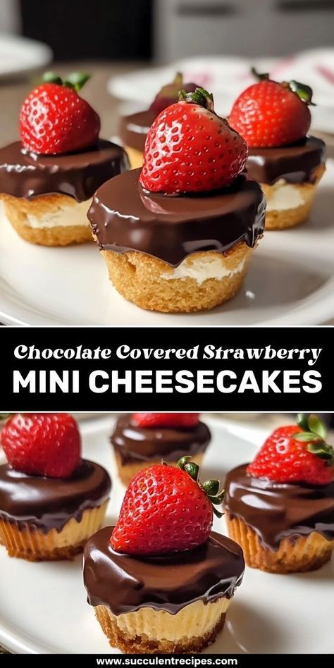 These Decadent Chocolate Covered Strawberry Mini Cheesecakes are the perfect Christmas dessert! With a creamy cheesecake base topped with rich chocolate and a juicy strawberry, they’re a festive and indulgent bite-sized treat. Cheesecake Deviled Strawberries, Bite Sized Desserts, Mini Chocolate Cheesecakes, Cheesecake Base, Mini Strawberry Cheesecake, Perfect Christmas Dessert, Mini Cheesecake Bites, Strawberry Cheesecake Bites, Christmas Sweet Treats