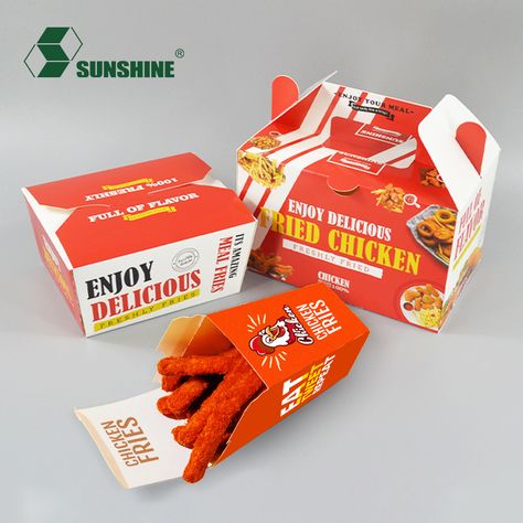 Chicken fires box, takeaway food packaging, restaurant to go box packaging Takeaway Box Design, Chicken Nuggets Packaging, Fried Chicken Packaging Design, Chicken Box Packaging, Nuggets Packaging, Fried Chicken Packaging, Burger Box Packaging, Takeaway Food Packaging, Chicken Packaging