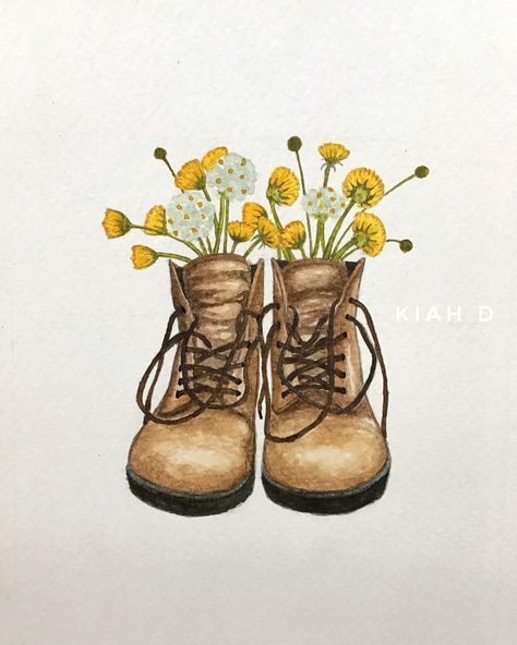 Wanderer’s boots!! ✨ Follow @kiah.d.g for more! Work Boots Drawing, Hiking Boot Drawing, Drawing Of Boots, Boot Doodle, Painting Of Shoes, Boots Inktober, Drawing Boots, Boot Drawing, Boot Illustration