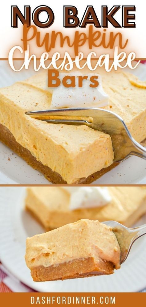 Pumpkin Spiced Desserts, Fall Treats Easy No Bake, October No Bake Recipes, Pumpkin Spice Bars Easy, Summer Pumpkin Dessert, Easy Pumkin Desserts, No Back Pumpkin Cheesecake, Thanksgiving Recipes Easy Simple, No Bake Pumpkin Cheesecake Bar