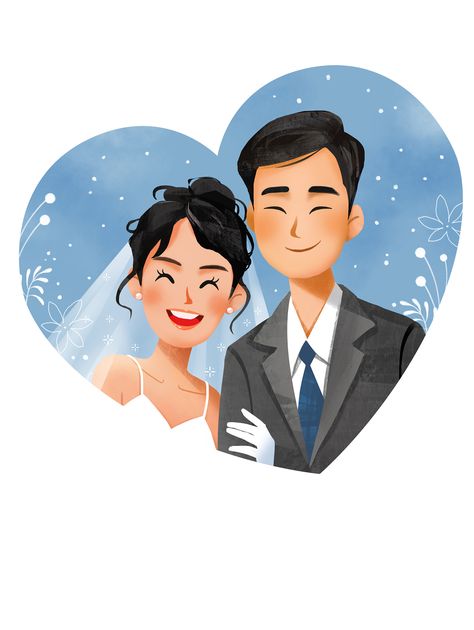 Wedding Portrait Illustration, Cher Illustration, Illustration Love Romantic, Doodle Invitation, Wedding Illustration Couple, Marriage Illustration, Wedding Couple Illustration, Wedding Art Painting, Cartoon Wedding