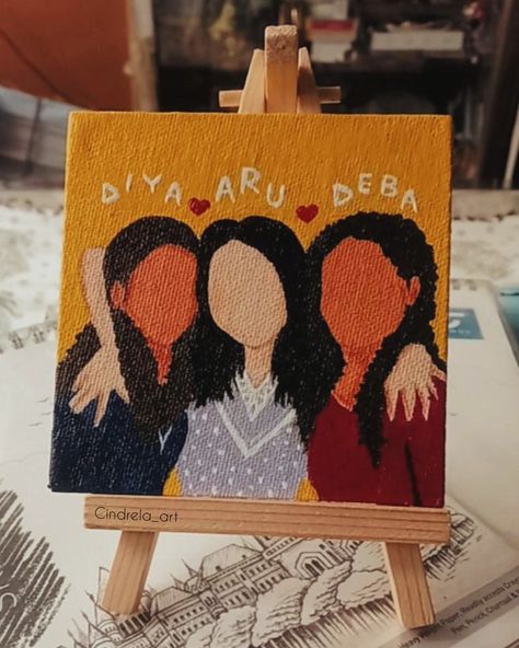 Sister Love Painting, Small Canvas Art For Friends, Easy Canvas Painting Gift Ideas, Painting Ideas To Give To Best Friend, 3 Best Friend Canvas Painting Bff, Doodle Canvas Paintings, Drawings To Gift Best Friend, Birthday Painting Ideas On Canvas For Sister, Mini Canvas Art For Friends