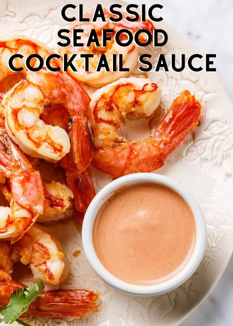 Classic Seafood Cocktail Sauce. A delicious seafood cocktail sauce, mild yet tangy, the perfect accompaniment to prawns, lobster, and ideal for serving as a dipping sauce or to add to a prawn cocktail. Sauce For Shrimp Cocktail, Prawn Dipping Sauce Recipes, Seafood Sauce Dip, Sea Food Sauce Recipes, Prawn Cocktail Sauce Recipes, Dipping Sauce For Shrimp Cocktail, Cocktail Shrimp Sauce, How To Make Seafood Sauce, Shrimp With Cocktail Sauce