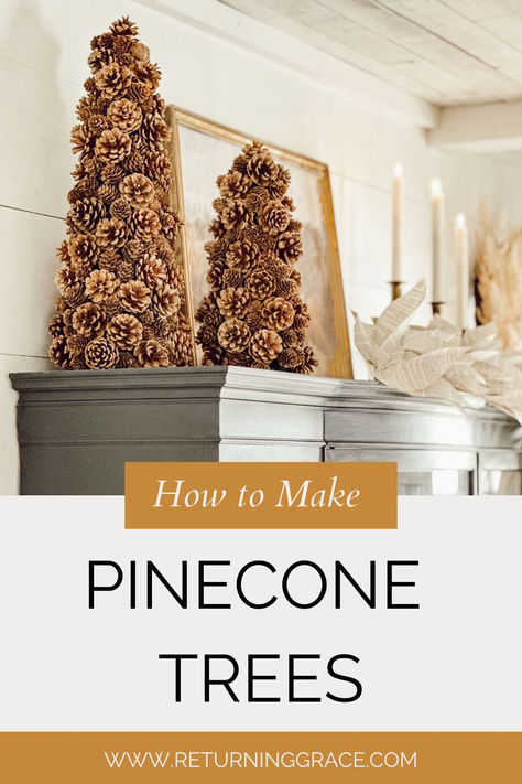 Elevate your seasonal decor with a DIY pine cone tree—perfect for a cozy, rustic vibe in fall or winter decorating! Diy Pinecones For Christmas, Pine Cones Ornaments, How To Make A Pine Cone Christmas Tree, Holiday Pinecone Decor, Large Pine Cone Christmas Tree, Pinecones On Christmas Tree, Pine Diy Decor, Kids Pinecone Crafts Christmas, Decorating With Pine Cones For Christmas