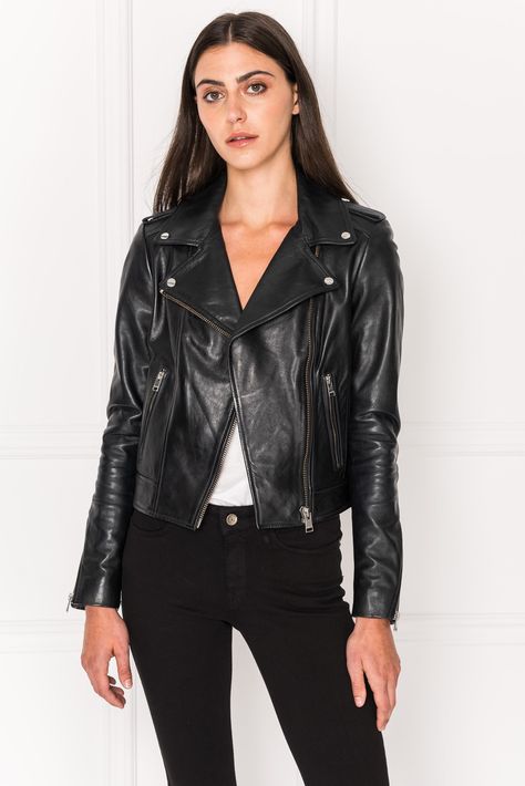 Leather Jacket Girl, Black Leather Biker Jacket, Leather Outerwear, Leather Biker Jacket, Leather Motorcycle Jacket, Dress Purchase, Leather Outfit, Celebrity Outfits, Black Leather Jacket