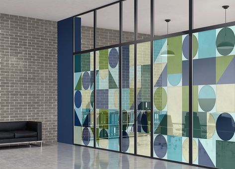 Window Film Office, Sandblasted Glass Design, Office Waiting Area, Creative Office Decor, Window Film Designs, Window Glass Design, Office Mural, Office Signage, Glass Office