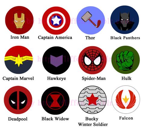 Marvel symbols (buttons on etsy https://www.etsy.com/uk/listing/209265160/avengers-buttons-iron-man-captain ) Logo Avengers, Ironman Tattoo, Avengers Symbols, Logo Marvel, Marvel Hawkeye, Man Spider, Avengers Logo, Marvel Tattoos, Marvel Logo