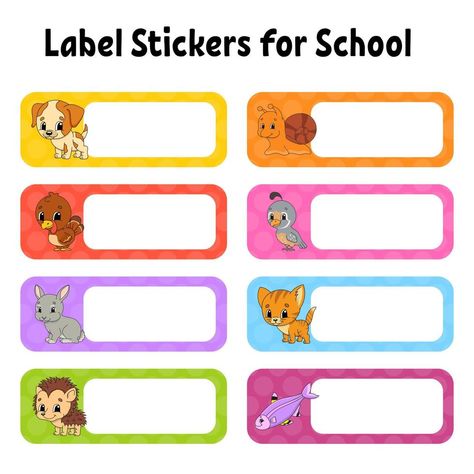 Bright stickers. School name label. Rectangular label. Color vector isolated illustration. School Labels Printables, Bright Stickers, School Name Labels, Kids Name Labels, Stickers School, Blank Banner, Writing Paper Printable Stationery, Writing Paper Printable, Name Label