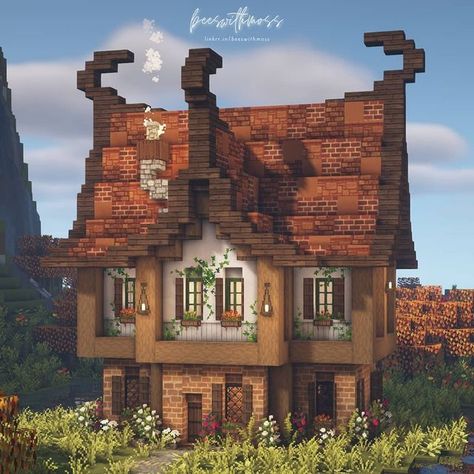 Pretty Minecraft Houses, Minecraft Cottage House, Cottagecore Houses, Minecraft Fantasy House, Minecraft Roof, Cottage Core Minecraft House, Cottage Core House, Fall Aesthetics, Minecraft Structures