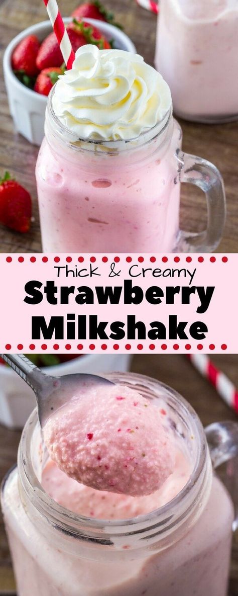 Learn ALL the secrets to making this super thick, extra creamy, strawberry milkshake. Made with real strawberries and vanilla ice cream - it's the perfect shake for a hot summer day. #strawberries #milkshake #shake #strawberrymilkshake #summer #recipes Recipes With Ice Cream, Ice Cream Smoothie Recipes, Fruit Smoothies Recipes, Strawberry Shake Recipe, Milkshake Recipe Strawberry, Milkshake Recipe Easy, Homemade Milkshake, Ice Cream Smoothie, Ice Cream Shake