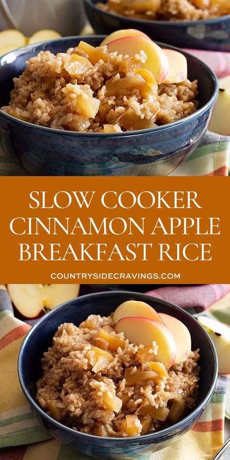 Apple Cinnamon Breakfast Barley, Courtland Apple Recipes, Rice Cooker Oatmeal Recipes, Rice Cooker Breakfast Recipes, Cinnamon Rice, Rice For Breakfast Recipes, Autumn Crockpot Recipes, Overnight Slow Cooker Breakfast, Apple Rice