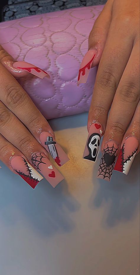 Nail Art Designs 2023, Halloween Nail Art Ideas, Nail Art Halloween, Holloween Nails, Halloween Acrylic Nails, Hard Nails, Nails Aesthetic, White Acrylic Nails, Girly Acrylic Nails