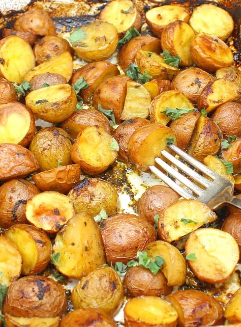 Greek Lemon Potatoes - Holy Cow Vegan Authentic Greek Lemon Roasted Potatoes, Lemon Pepper Potatoes, Lemon Greek Potatoes, Roasted Asparagus And Potatoes, Baked Baby Potatoes, Greek Roasted Potatoes, Lemon Roasted Potatoes, Greek Lemon Potatoes, Crushed Potatoes