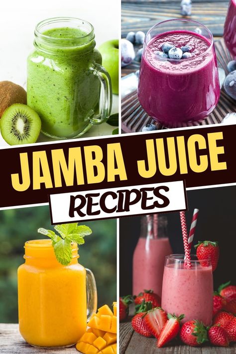 These copycat Jamba Juice recipes are just as good as the real deal! From Caribbean Passion to Peanut Butter to Peach Pleasure, you can enjoy all of your favorite smoothies at home. Copycat Jamba Juice, Jamba Juice Recipes, Smoothies At Home, Jamba Juice Smoothies, Fruit Juice Recipes, Juice Smoothies Recipes, Jamba Juice, Protein Smoothie Recipes, Creamy Smoothies