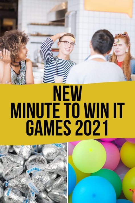 43 Minute to Win It Games With Instructions {NEW for 2021!} - Fun Party Pop Group Minute To Win It Games Team Building, Teen Minute To Win It, School Minute To Win It Games, Youth Minute To Win It Games, Part Games For Adults, Party Minute To Win It Games, Minute To Win It Team Building, Minute To Win It Group Games, Minute To Win It Games For Work Team Building