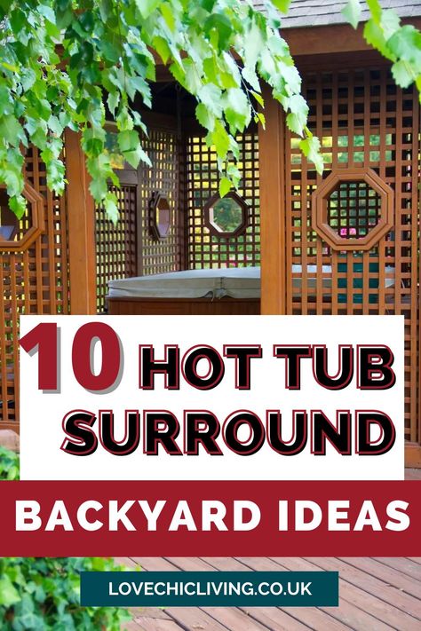 Looking to add privacy and style to your backyard hot tub? Explore 10 unique surround ideas that blend beauty with functionality. From sleek wooden decks to lush canopies, these designs will turn your hot tub area into a private retreat. Perfect for any patio or garden setting. Click to read the full article. Patio Hot Tub Design, Hot Tubs Small Backyard, Diy Hot Tub Surround Ideas, Spa In Backyard, Hot Tub With Fire Pit, Pergola Ideas For Hot Tubs, Covered Patio With Hot Tub Ideas, Private Outdoor Hot Tub Ideas, Outdoor Patio Jacuzzi Ideas