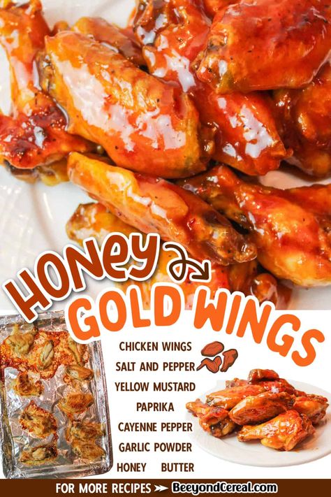 Honey Wing Sauce, Honey Gold Sauce Recipes, Wing Sauce Ideas, Wing Ding Dinner Ideas, Sweet And Tangy Sauce, Wing Sauces Recipes, Honey Mustard Wing Sauce, Honey Wings Recipe Oven Baked, Honey Gold Sauce