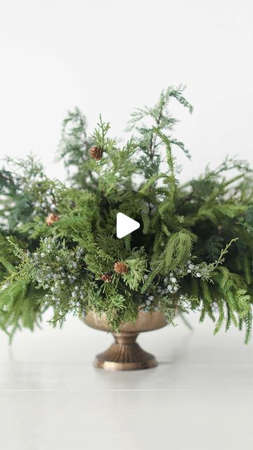 Afloral on Instagram: "Create your own stunning Christmas greenery centerpiece! Watch how simple it is to recreate this look with just a few seasonal stems. Shop this arrangement in our bio! ✨" Xmas Arrangements Simple, Christmas Greenery Centerpiece Ideas, Christmas Greenery In Vase, Christmas Greens Arrangements, Fresh Greenery Christmas Decor, Woodsy Floral Arrangements, Christmas Round Table Centerpieces, Christmas Greenery Centerpiece, Christmas Island Centerpiece Ideas