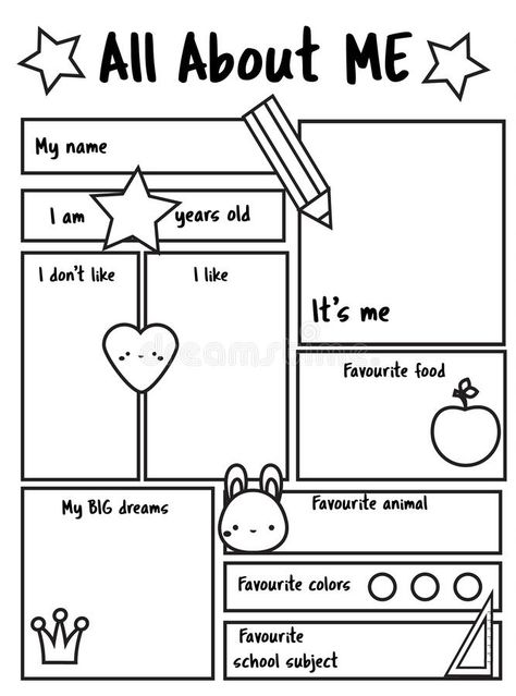 About Me Printable, About Me Worksheet, Me Worksheet, All About Me Printable, All About Me Worksheet, About Me Template, All About Me Preschool, About Me Activities, Bullet Journal Mood Tracker Ideas