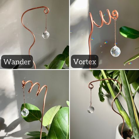 Plant Stakes Decorative, Plant Stakes Diy, Copper Suncatcher, Boho Plant Decor, Plant Pokes, Plant Space, Plant Vines, Plant Stick, Indoor Plant Trellis