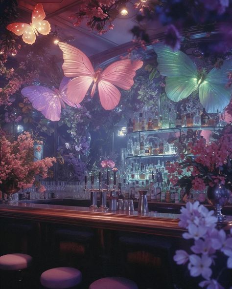 In a hidden corner of New York City lies the Night Butterfly Bar. Tucked away from the chaos of the streets, it’s a sanctuary for those who love the nighttime. Derived from the Dutch word “nachtvlinder,” which captures more than just “night butterfly,” it represents the idea of finding joy and flourishing in the darkness. Here, between the soft glow of the lights, people find comfort in the night. At the Night Butterfly Bar, everyone is welcomed to enjoy its magic within the shadows. AI-gene... Dream Like Aesthetic, Dreaming Aesthetic, Butterfly Bar, Night Butterfly, Butterfly Room, Night Bar, City Light, Neon Nights, Pretty Images