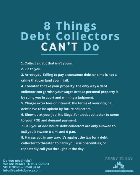 Don't let debt collectors overstep their bounds. Our credit repair experts are here to empower you with the knowledge of what debt collectors cannot legally do. #CreditRepair #KnowYourRights #DebtFree Credit Repair Tips, Consumer Law, Credit Repair Letters, Saving Money Chart, Rebuilding Credit, How To Fix Credit, Improve Credit, Money Saving Methods, Money Strategy