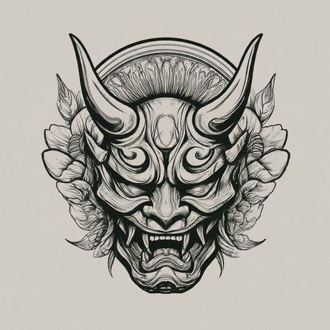 O I Mask Tattoo, Hanya Chest Tattoo, Small Hanya Mask Tattoo, Oni Mask Tattoo Back, Oni Mask Back Tattoo, Hanna Mask Tattoo, Japanese Culture Tattoo, Traditional Hannya Mask Tattoo, Japanese Oni Tattoo