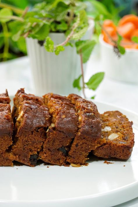 Eggless Carrot Dates Cake - Chocolate Dates Cake Recipe, Eggless Carrot Cake, Carrots And Dates, Dates Cake, Date Loaf, Cake Recipes Without Eggs, Wheat Recipes, Date Cake, Eggless Recipes