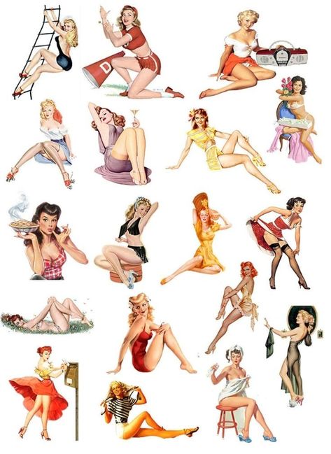 Vintage Bombshell, Arte Pin Up, Pin Up Girl Tattoo, Pinup Poses, Pin Up Drawings, Pin Up Illustration, Ceramic Decals, Pin Up Vintage, Pin Up Poses