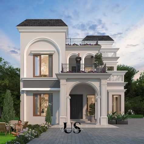 Classical Elevation . . . . . House Elevation Classic, Classical House Elevation, Classic Elevation Design, Classical Elevation Design, House Porch Design, New Classic Villa, Classic Elevation, Big Modern Houses, House Elevations