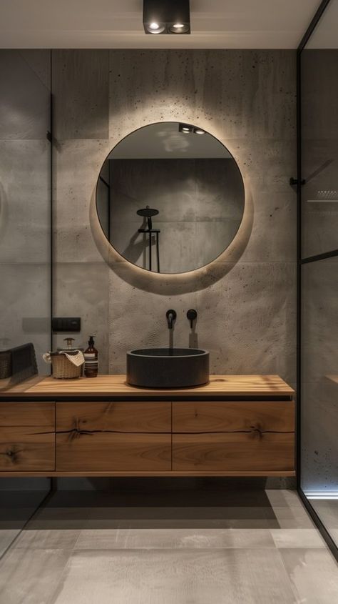 Industrial Bathroom Designs - Remodr Small Bathroom Ideas Industrial, Industrial Look Bathroom, Cr Design Ideas, Industrial Interior Design Bathroom, Bathroom Industrial Design, Concrete And Wood Bathroom, Bathrooms Ideas Modern, Bathroom Ideas Industrial, Bad Industrial