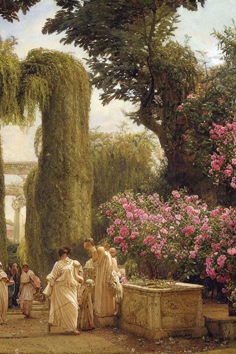 Garden in ancient rome city by Philippe POULET - Playground Roman Era Aesthetic, Roman Garden Aesthetic, Ancient Roman Aesthetic, Roman Aesthetic Ancient, Roman Empire Aesthetic, Ancient Greek Garden, Ancient Rome Art, Ancient Rome Aesthetic, October Moodboard