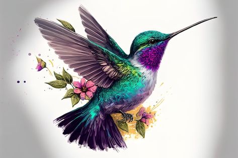 Drawing Ideas Easy Sketches, Hummingbird Illustration, Colorful Hummingbird, Easy Sketches, Watercolor Hummingbird, Drawing Ideas Easy, Fabric Panel, Premium Photo, Drawing Ideas