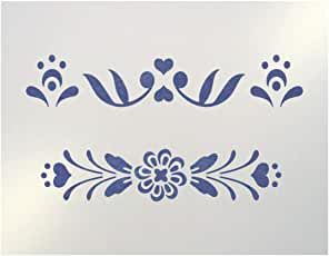 Scandinavian Folk Art Stencil, Folk Flower Pattern, Folk Art Designs Pattern, Folk Art Stencils, Scandinavian Floral Pattern, Glass Painting Stencils, Folk Art Dresser, Yard Mural, Scandinavian Folk Art Swedish Style