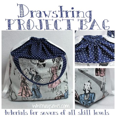 Knitting Bag Sewing, Drawstring Bag Tutorials, Knitting Bag Pattern, Large Knitting, Bags Diy, Sew Ins, Tote Bags Sewing, Knitting Project Bag, Bag Sewing