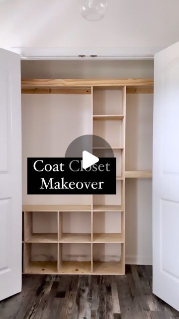 Coat And Storage Closet, Diy Room Closet Ideas, Bedroom Ideas Closet, Coat Closet Built In, Shallow Coat Closet, Mud Closet Ideas, Utility Closet Makeover, Front Entry Closet Makeover, Custom Built In Closet