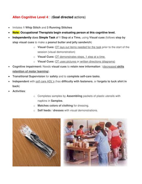 Allen Cognitive Level 4 Allen Cognitive Levels, Crisis Counseling, Nbcot Exam Prep, Mental Health Occupational Therapy, Create Worksheets, Nbcot Exam, Occupational Therapy Schools, Geriatric Occupational Therapy, Occupational Therapy Assistant