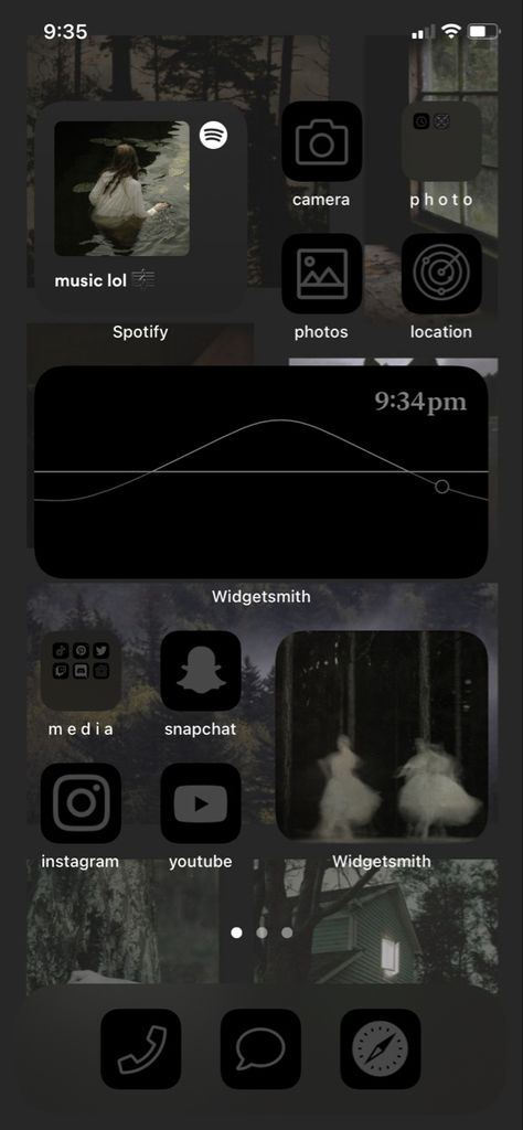 dark paradise home screen iphone widget iphone app lock screen / home screen idea , dark nature goth layout Widget Inspo Dark, I Phone Home Screen Aesthetic, Dark Home Screen Layout Iphone, Iphone Layout Icons, Cool Iphone Widget Design, I Phone Lock Screen, Iphone Home Screen Dark Aesthetic, Iphone Themes Ios 16, Iphone Widgets Dark Aesthetic