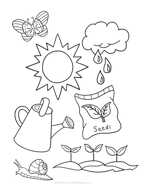 Simply Love Printables Spring Coloring Page Plant Seeds Spring Coloring Sheets, Seed Craft, Flower Birthday Invitations, Flower Coloring Sheets, Sunflower Coloring Pages, Planting For Kids, Garden Coloring Pages, Homeschool Lessons, April Crafts