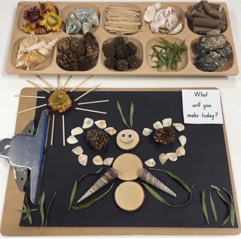 Loose Parts For Preschoolers, Loose Parts Insects, Kindergarten Provocations Ideas, Provocations Preschool, Provocations Reggio, Transient Art, Projects For Preschoolers, Reggio Emilia Classroom, Nature Based Learning