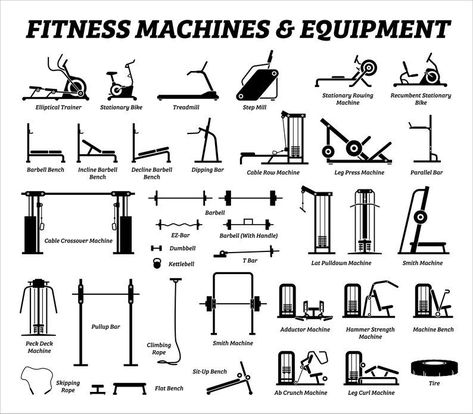 Fitness Machines, Exercise Cardio, Leg Press Machine, Cable Row, Spin Bike, Elliptical Trainer, Lifting Workouts, Gym Machines, Fitness Tools