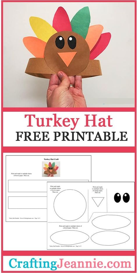 Turkey Headband Craft (Free Template) - Crafting Jeannie Crafting Jeannie Thanksgiving Crafts For Preschool Kids, Paper Turkey Hat, Turkey Hats Preschool, November Crafts Preschool Free Printable, Thanksgiving Templates Free Printable, Thanksgiving Hats For Preschoolers, Turkey Hats For Kids Crafts, Thanksgiving Hats For Kids, Thanksgiving Hats