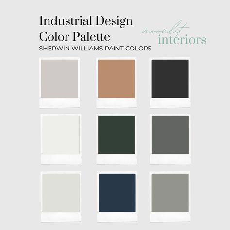 Industrial Home Paint Colors, Industrial Home Color Palette, Industrial Living Room Color Palette, Industrial Bedroom Color Palette, Industrial Design Home Office, Industrial Modern Color Palette, Office Interior Color Palette, Industrial Style Color Palette, Industrial Interior Design Color Palette