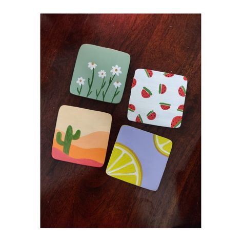 Easy Tile Painting Art, Mdf Coasters Diy, Pottery Painting Tile Ideas, Diy Coaster Painting, Magnet Canvas Painting, Diy Coasters Paint, Coaster Drawing Ideas, Easy Clay Coasters, Diy Tea Coasters