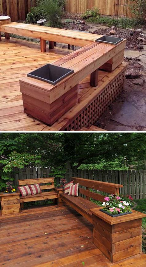 Deck Bench Ideas, Built Ins Ideas, Built In Benches, Deck Bench, Deck Seating, Backyard Seating, Deck Designs Backyard, Hallway Wall, Backyard Playground