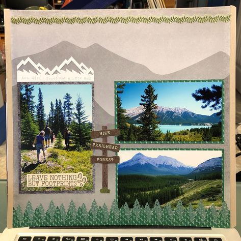 Scrapbook Mountains Ideas, Mountains Scrapbook Layouts, Mountain Scrapbook Layouts, Hiking Scrapbook Layouts, Nature Scrapbook Layouts, Mountain Scrapbook, Hiking Scrapbook, Scrapbooking Alaska, Outdoors Scrapbook Layouts