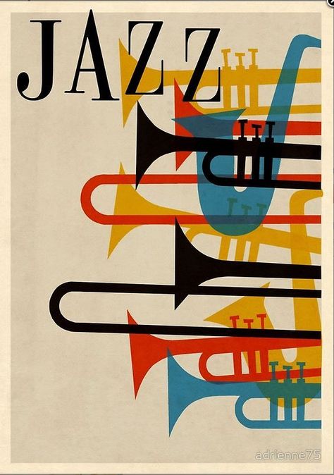 jazz music spirit sax trumpet horn saxophone french beatnik vintage retro hip hep 1950s 50s poster graphic 1950's 50's red blue yellow black festival Arte Jazz, Poster Grafico, Jazz Poster, Jazz Art, 타이포그래피 포스터 디자인, Jazz Musicians, Jazz Festival, Album Cover Art, Festival Posters