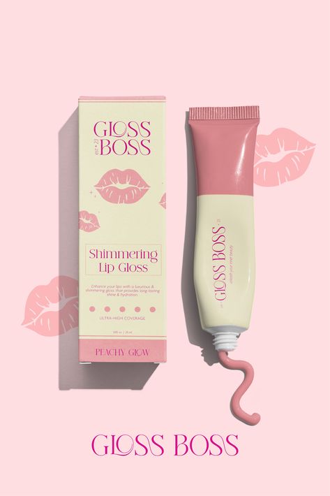 Gloss Boss Packaging | Brand Identity Design | Makeup Brand Logo Design | Feminine Classy Logo Makeup Brand Packaging, Cute Makeup Brands, Make Up Branding Design, Beauty Product Branding, Makeup Brand Identity, Make Up Packaging Design, Makeup Packaging Ideas, Lip Gloss Design, Lipstick Packaging Design